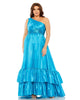 One Shoulder Asymmetrical Ruffle Hem Gown - thumbnail