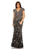 Embellished Flutter Cap Sleeve V Neck Gown - thumbnail