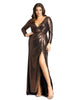 Metallic Faux Wrap Long Sleeve Gown - thumbnail