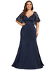 Sexy V Neck Maxi Bodycon Evening Dress with Flare Sleeves - thumbnail