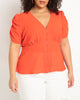 Shirred Sleeve Top With Buttons - thumbnail