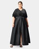 Sequin mesh and dupioni sash-tie v-neck dress - thumbnail