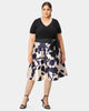 Jersey knit and floral print dupioni v-neck dress - thumbnail