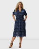 Stripe lace print georgette ruffle flounce crewneck dress - thumbnail