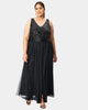 Sequin mesh and tulle vented v-neck dress - thumbnail