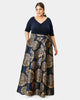 Floral print dupioni and jersey knit v-neck maxi dress - thumbnail