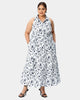 Sash tie floral print cotton tiered collared shirtdress - thumbnail