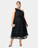 One-shoulder ruffle tier tulle midi dress - thumbnail