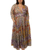 Catalia Maxi Dress Floral Pattern V-Neck Prune - thumbnail