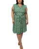 Nadia Dress V Frilled Neck Ditsy Print Green - thumbnail