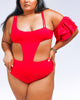 Rafa ruffle sleeve high waisted one piece swimsuit - thumbnail