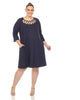 White Mark Women's  Criss Cross Neckline Swing Midi Dress - thumbnail
