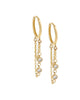 CZ Double Bezel Drop Chain Huggie Earring  14K Gold One Size Pair - thumbnail