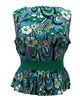 Unique Vintage Teal Psychedelic Floral Honeybun Top - thumbnail