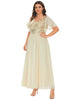 V-Neck Short Sleeve Sequin Bodice Mother of the Bride Dress - thumbnail