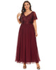 V-Neck Short Sleeve Sequin Bodice Mother of the Bride Dress - thumbnail