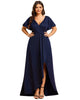 Glitter High-Low Front Side Slit Ruffled V-Neck Evening Dress - thumbnail