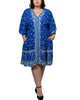 Ines Dress Fit Flared V-Neck Twin Print Blue - thumbnail