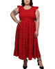 Eleanor Midi Dress Smocked Bodice Fit Flared Red - thumbnail