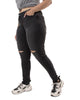 PLUS SIZE WOMEN TORN CASUAL BLACK JEANS - thumbnail