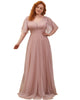 V Neck Tulle Formal Evening Dress with Ruffle Sleeves - thumbnail