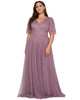V Neck Tulle Formal Evening Dress with Ruffle Sleeves - thumbnail