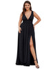 Sleeveless V-Neck Empire Waist High Slit Floor-Length Evening Dress - thumbnail