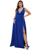 Sleeveless V-Neck Empire Waist High Slit Floor-Length Evening Dress - thumbnail