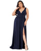 Sleeveless V-Neck Empire Waist High Slit Floor-Length Evening Dress - thumbnail