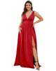 Sleeveless V-Neck Empire Waist High Slit Floor-Length Evening Dress - thumbnail