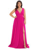 Sleeveless V-Neck Empire Waist High Slit Floor-Length Evening Dress - thumbnail