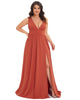 Sleeveless V-Neck Empire Waist High Slit Floor-Length Evening Dress - thumbnail