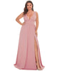 Sleeveless V-Neck Empire Waist High Slit Floor-Length Evening Dress - thumbnail