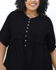 Button-Up Front Ruffle Solid Color Blouse - thumbnail
