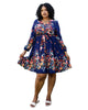 Floral Mix Print Tied Belt Waist Navy Midi Dress - thumbnail
