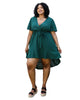 Green Swiss Dot Midi Dress with High-Low Skirt - thumbnail