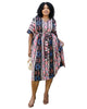 Geometric Pattern Print Midi Dress with Tied Belt Waist - thumbnail