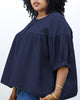 Round Neck Ruffle 3/4 Sleeve Button Up Blouse - thumbnail