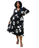 White Tulip Print Flowy Black Maxi Dress - thumbnail