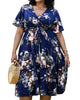 V Neck Floral Print Flowy Navy Maxi Dress - thumbnail