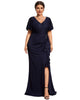 Lotus Leaf Hemline Bodycon Lace Top Mother of the Bride Dress - thumbnail