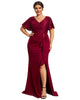 Lotus Leaf Hemline Bodycon Lace Top Mother of the Bride Dress - thumbnail