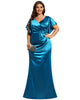 Pleated Bodycon Ruffles Sleeve High Stretch Satin Evening Dress - thumbnail