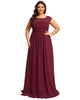 Elegant Chiffon Maxi Evening Dress with Lace Cap Sleeve - thumbnail