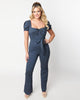 Unique Vintage Denim Bengaline Belted Jumpsuit - thumbnail