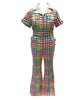 Smak Parlour Medium Rainbow Gingham Flare Jumpsuit - thumbnail