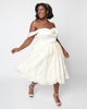 Unique Vintage 1950s Ivory Floral Off Shoulder Flare Dress - thumbnail