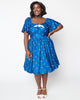 Unique Vintage Curve Blue Bee Print Swing Dress - thumbnail