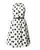 Unique Vintage 1950s White & Black Dot Halter Swing Dress - thumbnail