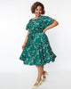 Unique Vintage Emerald Leaf Swing Dress - thumbnail